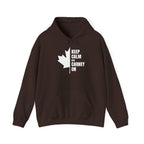 Brown hoodie with white text and Canadian maple leaf: "Keep Calm and Carney On".