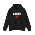 Black hoodie with "keep calm and CARNEY ON." graphic text.