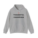 Grey hoodie with "THANKFUL TO BE CANADIAN" and a red maple leaf graphic.