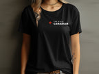 Black t-shirt with red maple leaf and text "THE BOLD CANADIAN"