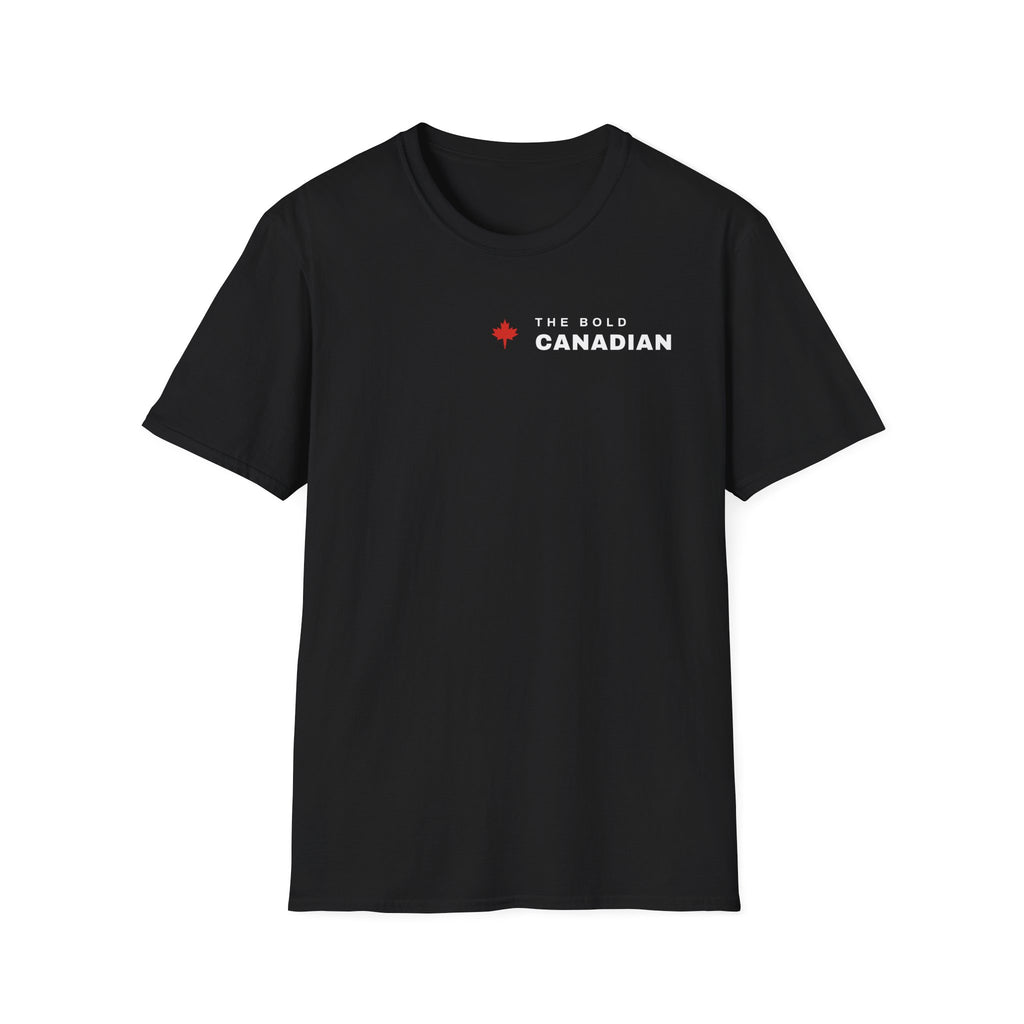 Black t-shirt with "The Bold Canadian" and maple leaf logo.