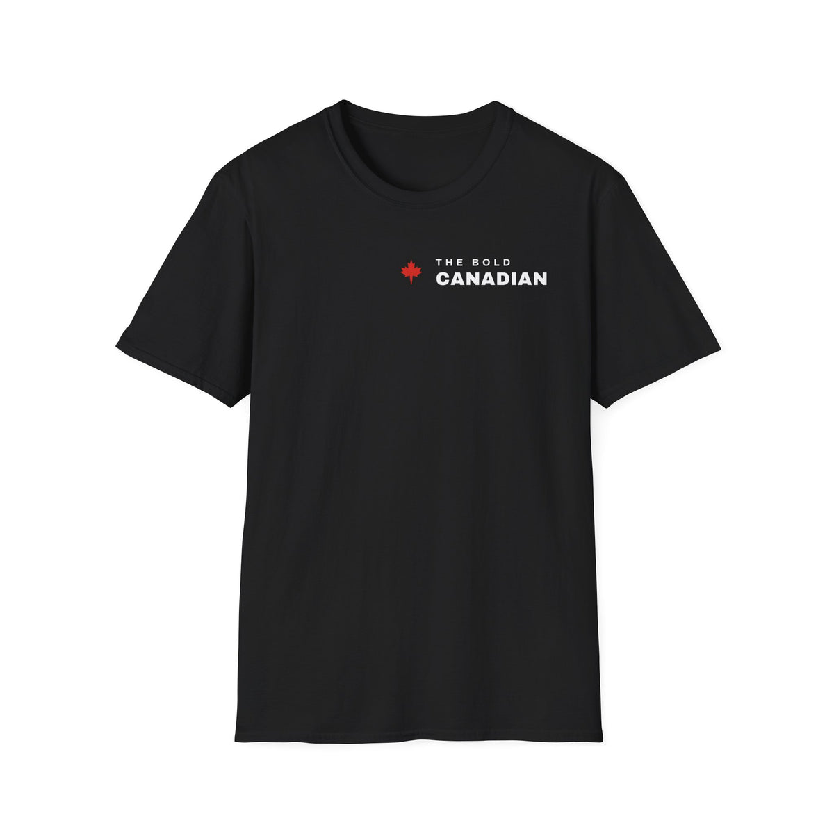 Black t-shirt with "The Bold Canadian" and maple leaf logo.