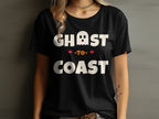 Black t-shirt with white text "GHOST-TO-COAST" and small maple leaves.
