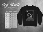 Gildan 18000 size chart for crewneck sweatshirts with width and length measurements.