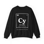 Black sweatshirt with "Carneyium" periodic table element graphic and "The Element of Calm."