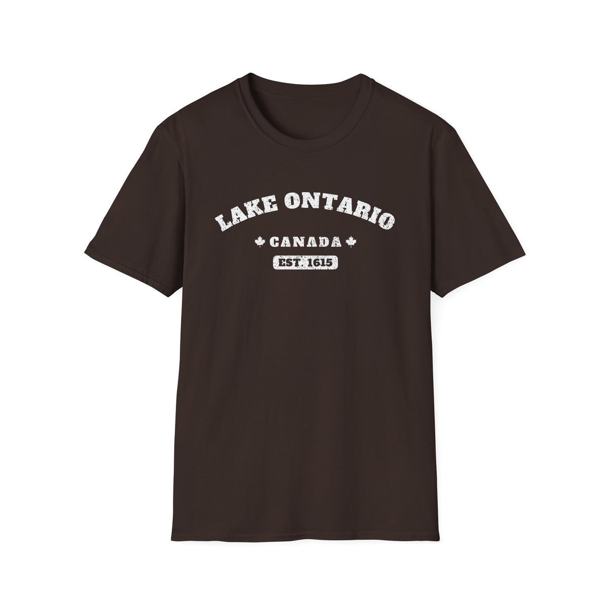 Brown t-shirt with "Lake Ontario Canada Est. 1615" graphic.