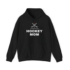 Black hoodie with "CANADIAN HOCKEY MOM" text and crossed hockey sticks graphic.