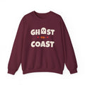 Maroon sweatshirt with white "Ghost to Coast" text and a ghost graphic.