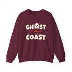 Maroon sweatshirt with white "Ghost to Coast" text and a ghost graphic.
