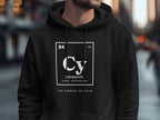 Black hoodie with "Carneyium" periodic table element graphic and "The Element of Calm" text.