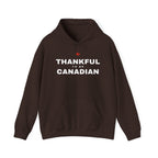 Brown hoodie with red maple leaf and text "Thankful to be Canadian".