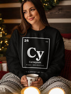 Black sweatshirt with "Carneyium" element symbol and description.