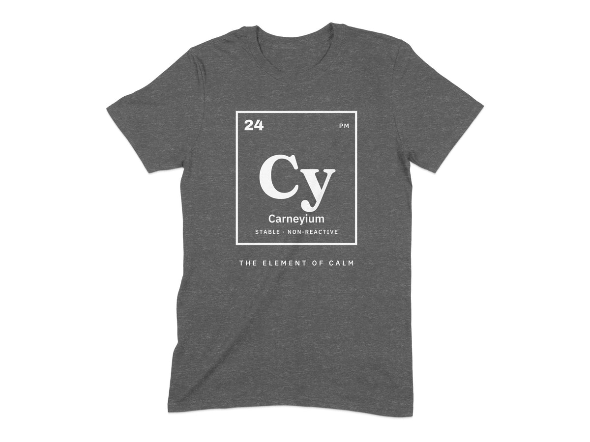 Gray t-shirt with a periodic table element box for Carneyium "Cy".