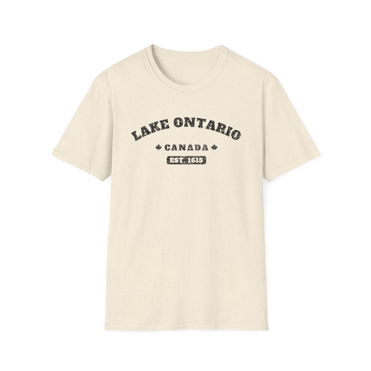 Cream t-shirt with "Lake Ontario Canada Est. 1615" distressed graphic.