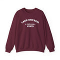 Maroon sweatshirt with "Lake Ontario Canada Est. 1615" printed on the front.