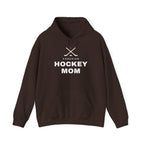 Brown hoodie with white "Canadian Hockey Mom" text and hockey sticks graphic.