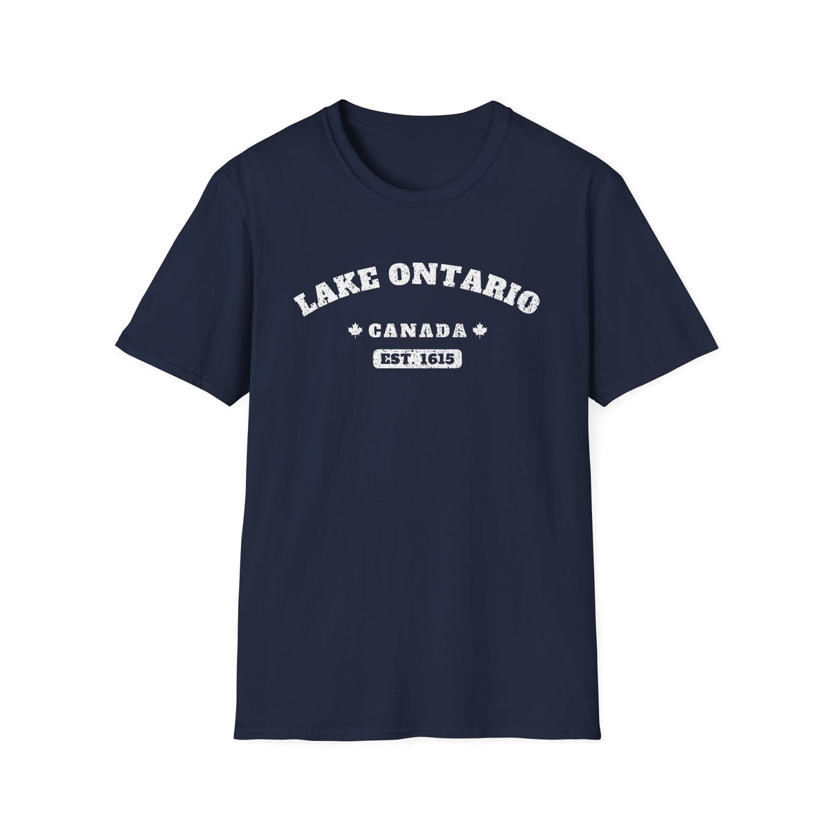 Navy t-shirt with "Lake Ontario Canada Est. 1615" text.
