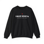 Black sweatshirt with white text "TRUE NORTH" and red maple leaf.