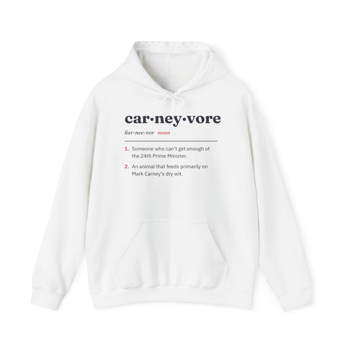 White hoodie with black text defining "carneyvore" as a noun.