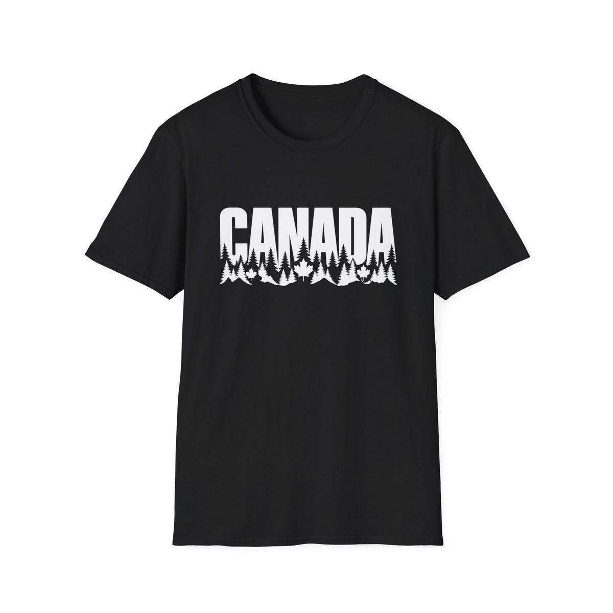 Black t-shirt with "CANADA" text and a forest landscape graphic.