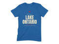 Blue t-shirt with "Still Lake Ontario on Maps Since the 1600s" text and red maple leaf.