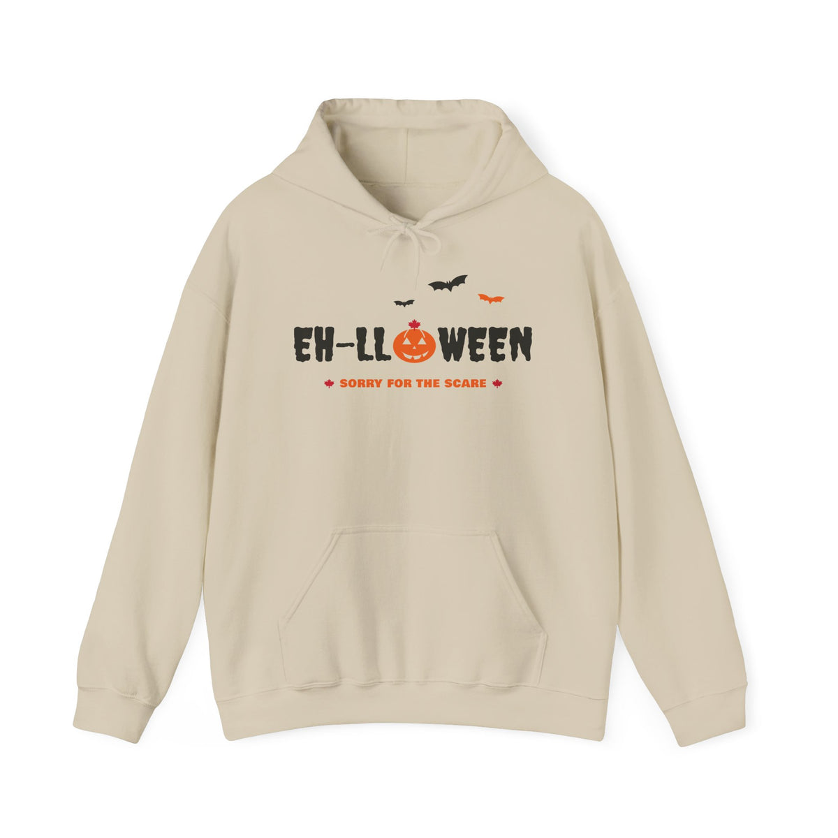 Cream hoodie with "EH-LLOWEEN" and "SORRY FOR THE SCARE" text.