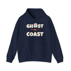 Navy blue hoodie with white "Ghost-to-Coast" text and red maple leaves.