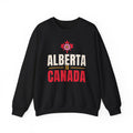 Black sweatshirt with Alberta Is Canada text and pink rose design.