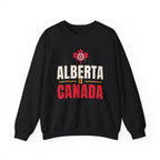 Black sweatshirt with Alberta Is Canada text and pink rose design.