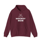 Maroon hoodie with "Canadian Hockey Mom" text and crossed hockey sticks graphic.