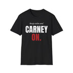 Black t-shirt with "keep calm and CARNEY ON." text.