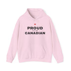 Pink hoodie with "PROUD TO BE CANADIAN" text and red maple leaf.