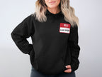 Black hoodie with "Hello my name is Lake Ontario" name tag on chest.