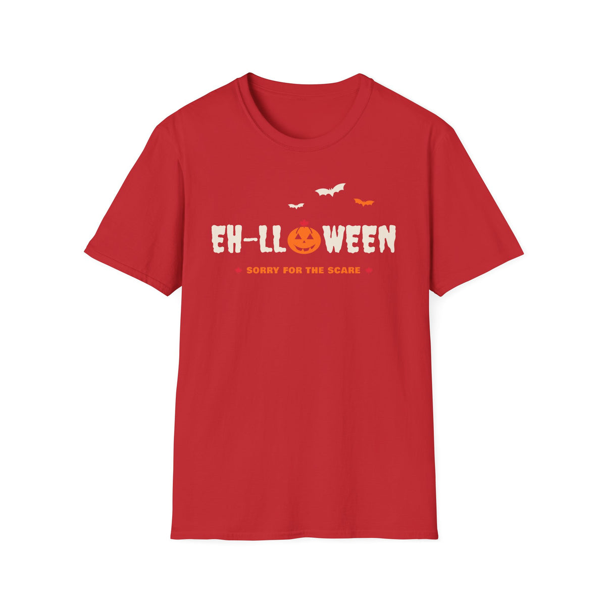 Red t-shirt with "EH-LLOWEEN" and "SORRY FOR THE SCARE" text.