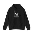 Black hoodie with "Cy Carneyium The Element of Calm" in periodic table style.